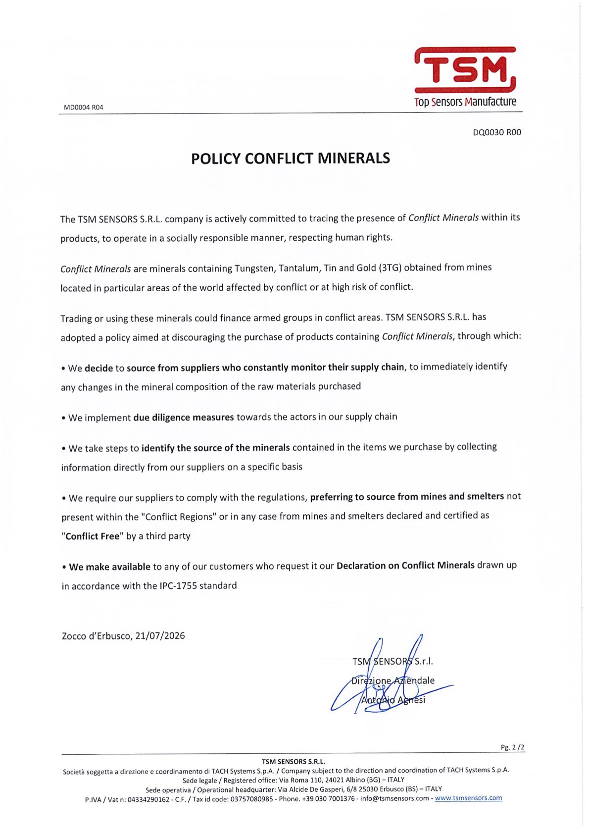 DQ0030 R00 POLICY CONFLICT MINERALS - IRCEF_ENG DQ0030 R00 POLICY CONFLICT MINERALS - IRCEF_ENG